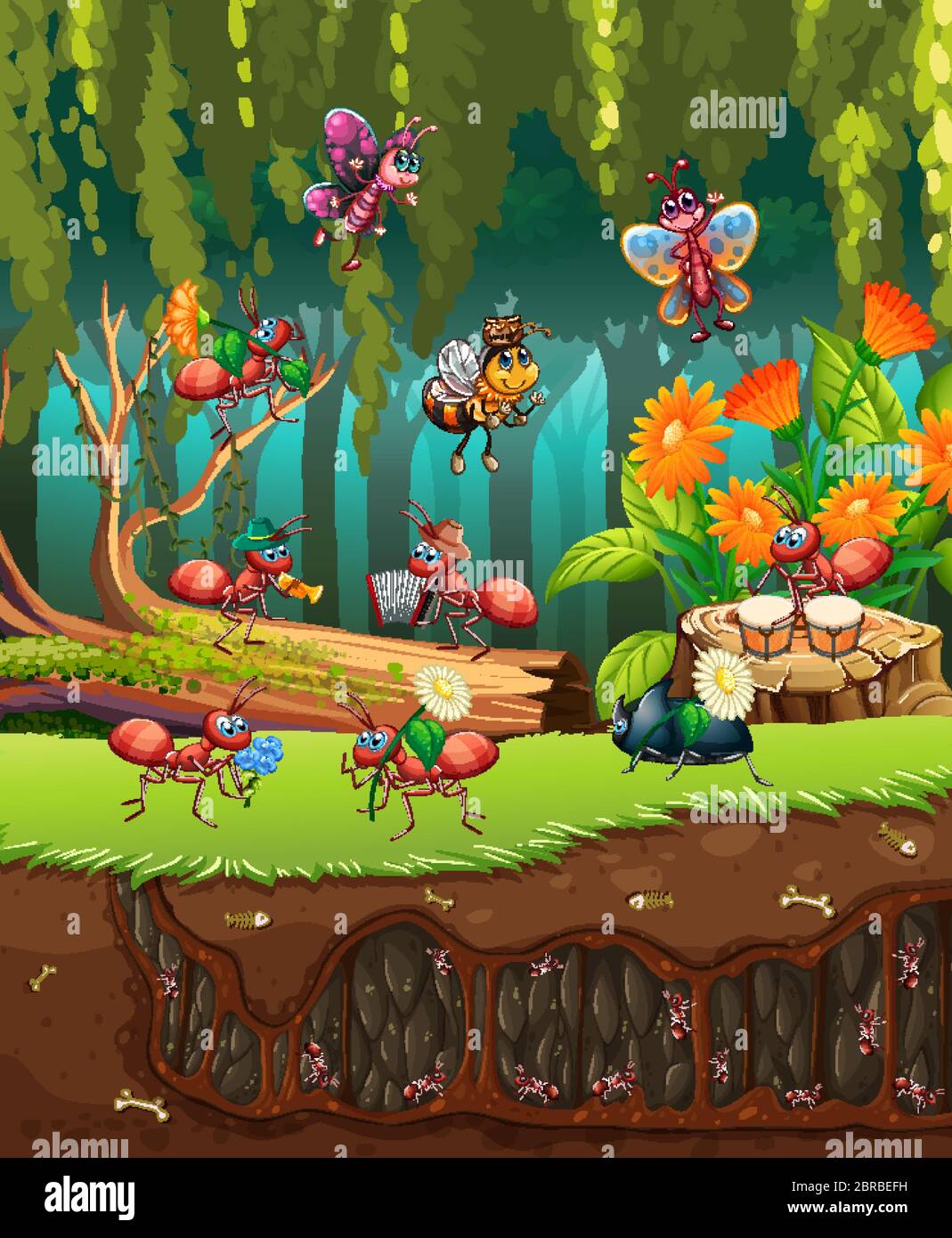 Groupe d'insectes dans la nature illustration Illustration de Vecteur