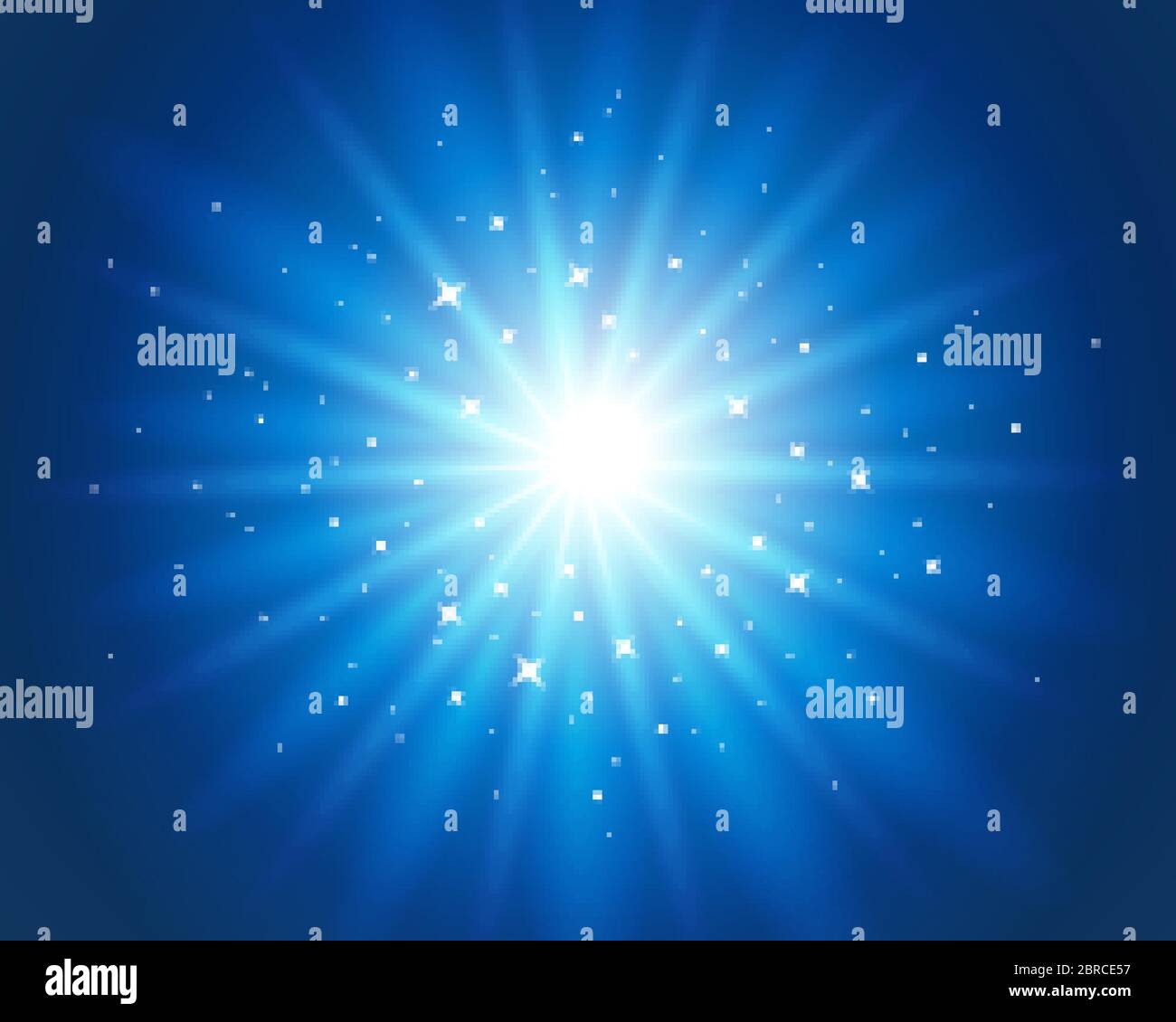 Effet de lumière éclatante avec éléments en étoile sur fond bleu Illustration de Vecteur