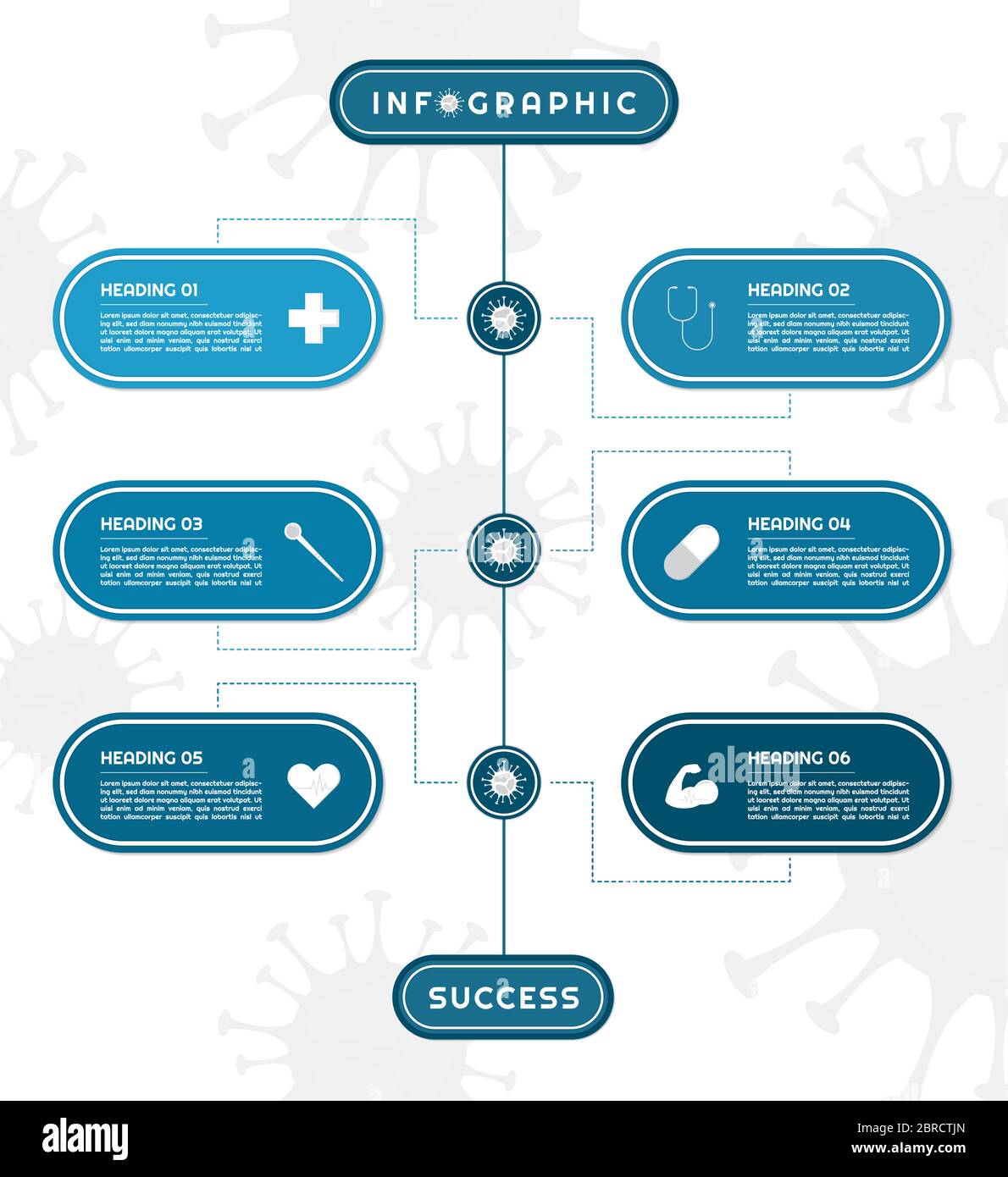 Infographie conception moderne de la chronologie pour une étape médicale vers un style sain de trait en pointillés. Illustration vectorielle. Illustration de Vecteur