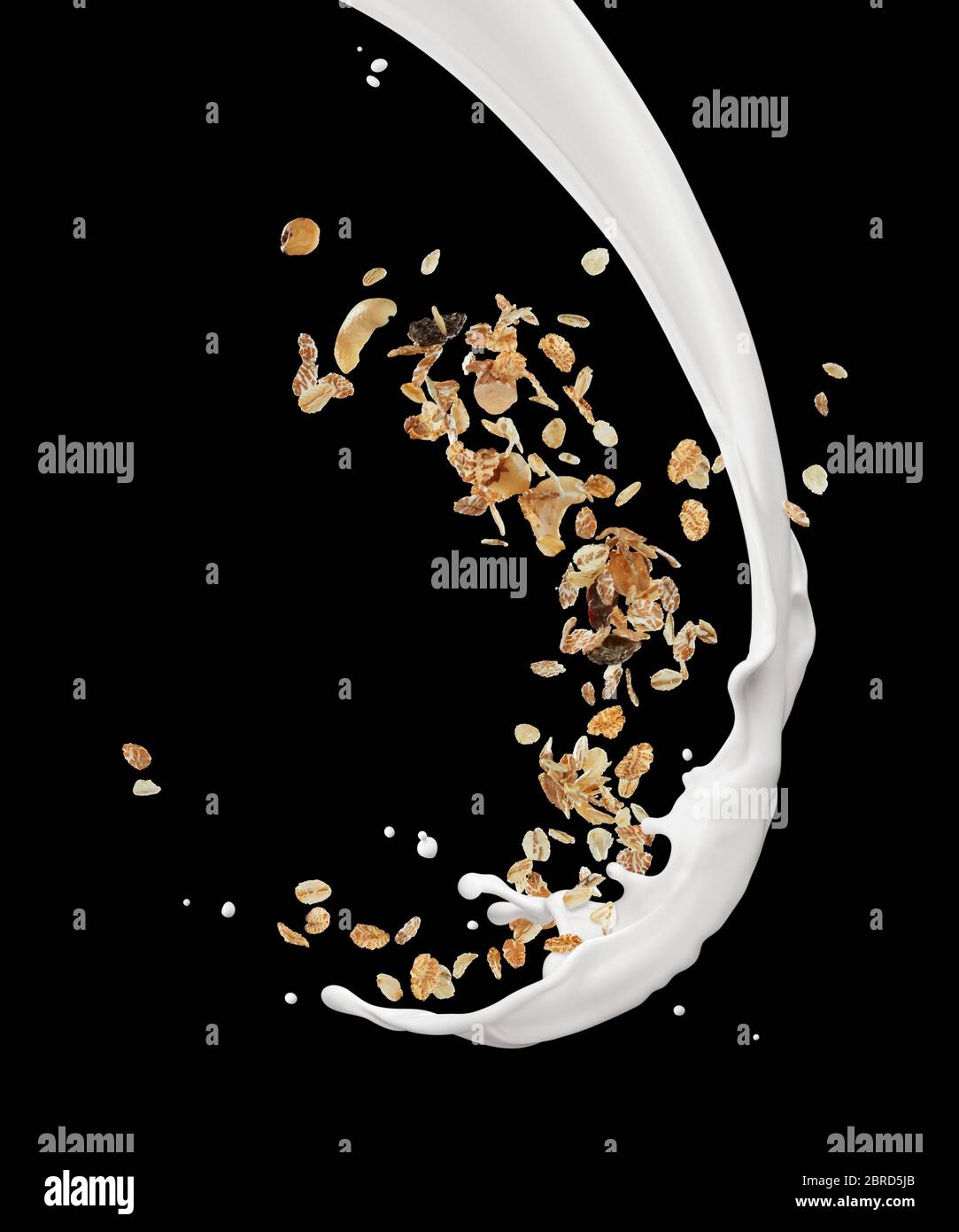 muesli avec un laiteux isolé sur blanc Banque D'Images