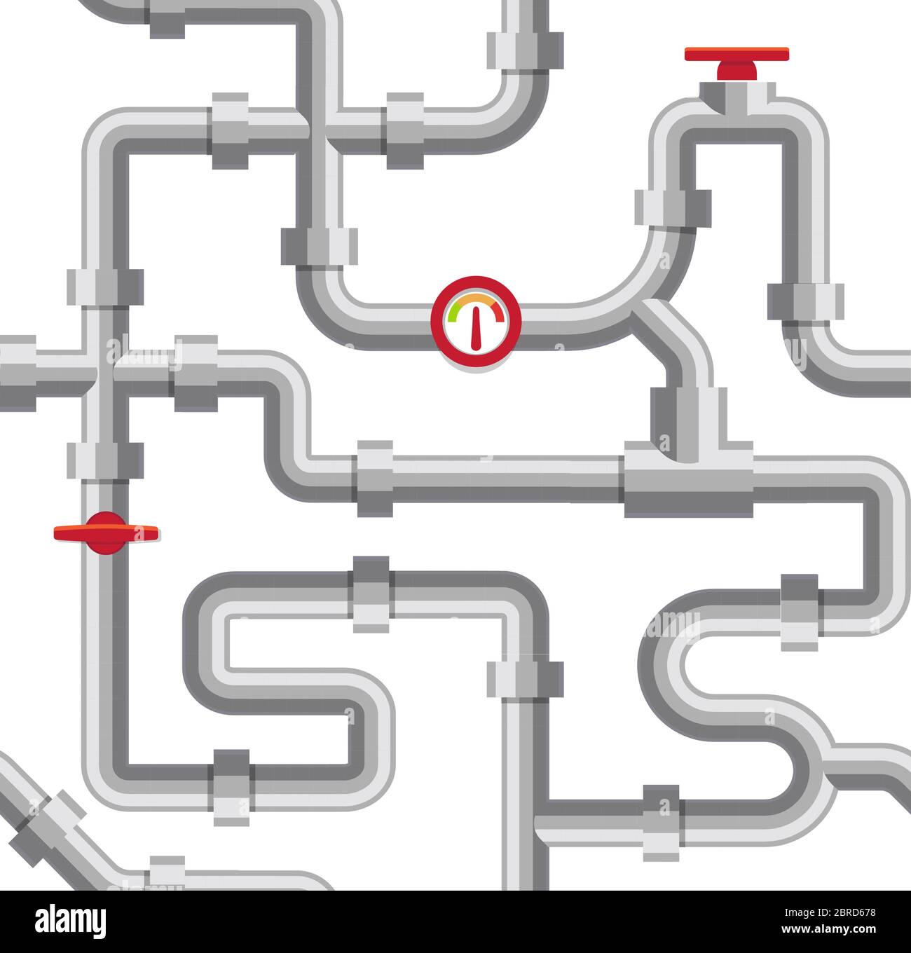 Illustration vectorielle de conduites d'eau grises. Système de plomberie, canal de canalisation sur fond blanc. Conduit d'égout, projet d'approvisionnement en eau. Illustration de Vecteur
