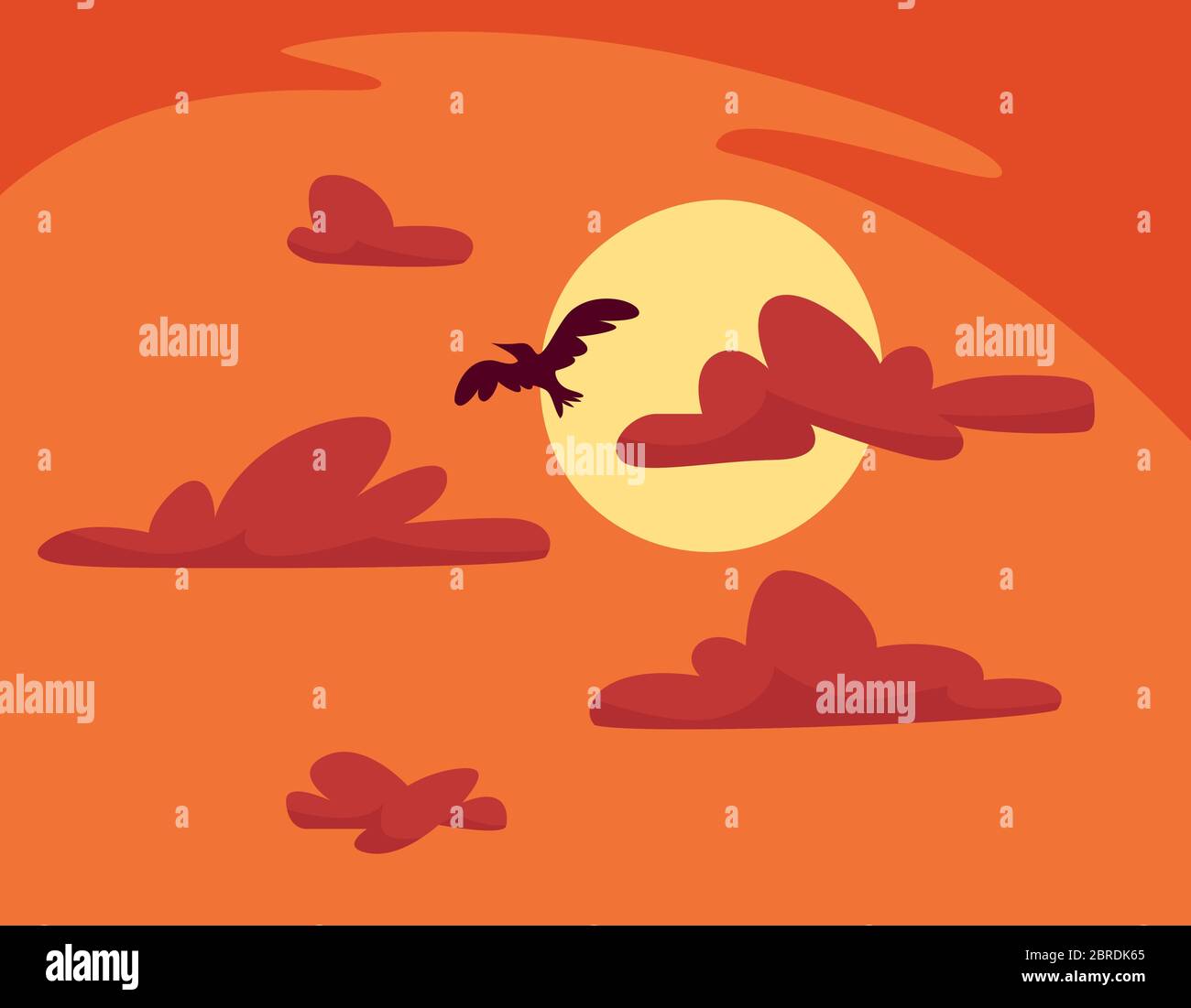 Nuages orange au coucher du soleil avec vecteur oiseau volant Illustration de Vecteur