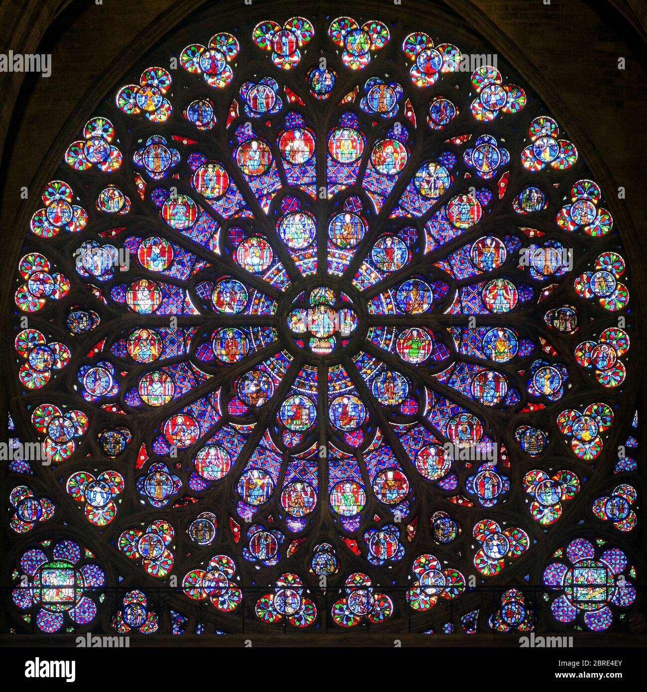 Vitraux roses de la cathédrale notre-Dame de Paris Banque D'Images
