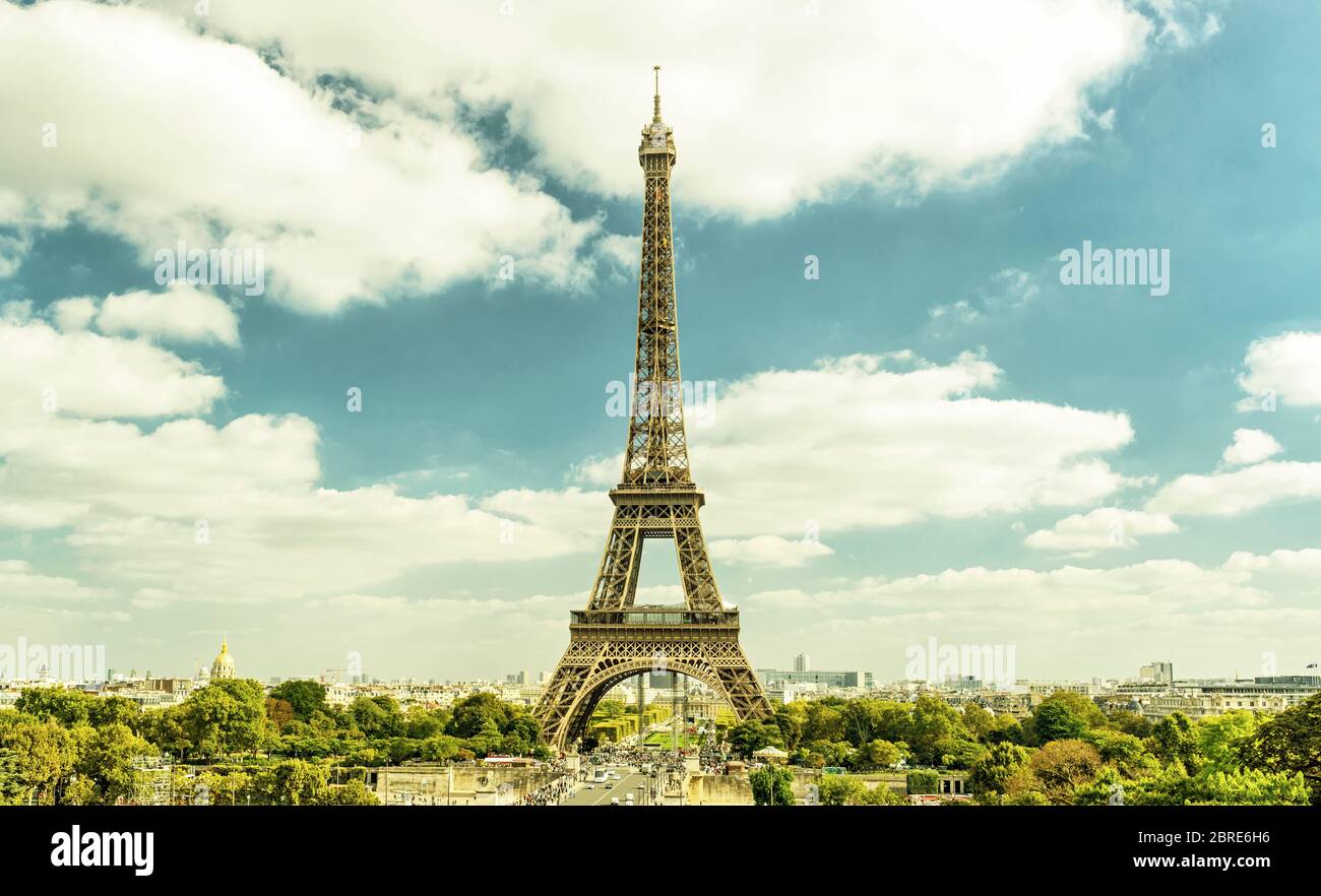Tour Eiffel depuis le Trocadéro, Paris, France Banque D'Images