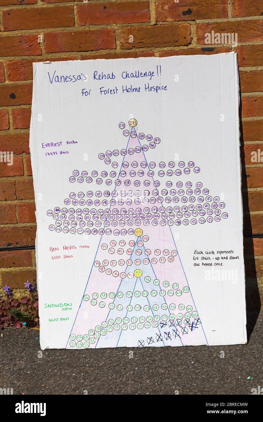 Poole, Dorset Royaume-Uni. 21 mai 2020. Vanessa Barents, infirmière-spécialiste du NHS pour les soins de fin de vie à l'hôpital de Poole, a été diagnostiquée avec le syndrome de cauda equina. Elle a eu une opération pour retirer le disque incriminé. Marcher sur des béquilles, elle a entrepris le défi d'escalader la hauteur équivalente du mont Everest sur ses escaliers à la maison une église convertie sur 3 niveaux, beaucoup de marches pour les 17475 nécessaires. Voir les informations supplémentaires pour l'article complet. Crédit : Carolyn Jenkins/Alay Live News Banque D'Images