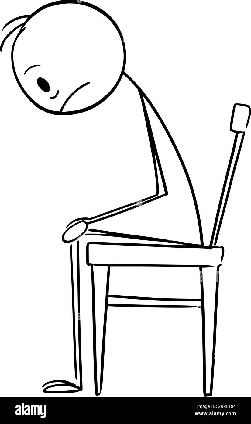 Dessin vectoriel de dessin de dessin de dessin de dessin conceptuel illustration de l'homme déprimé ou triste en stress assis sur la chaise. Illustration de Vecteur