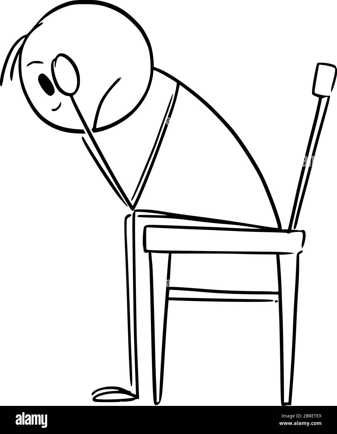 Dessin vectoriel de dessin de dessin de dessin dessin conceptuel illustration de l'homme déprimé ou triste en stress avec la tête dans les mains assis sur la chaise. Illustration de Vecteur