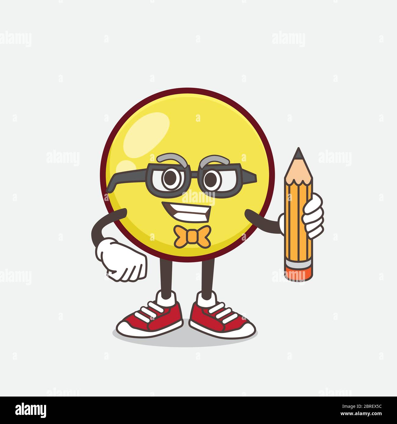 Une illustration de la mascotte de personnage de dessin animé de Yellow ball Emoticon tenant un crayon Illustration de Vecteur