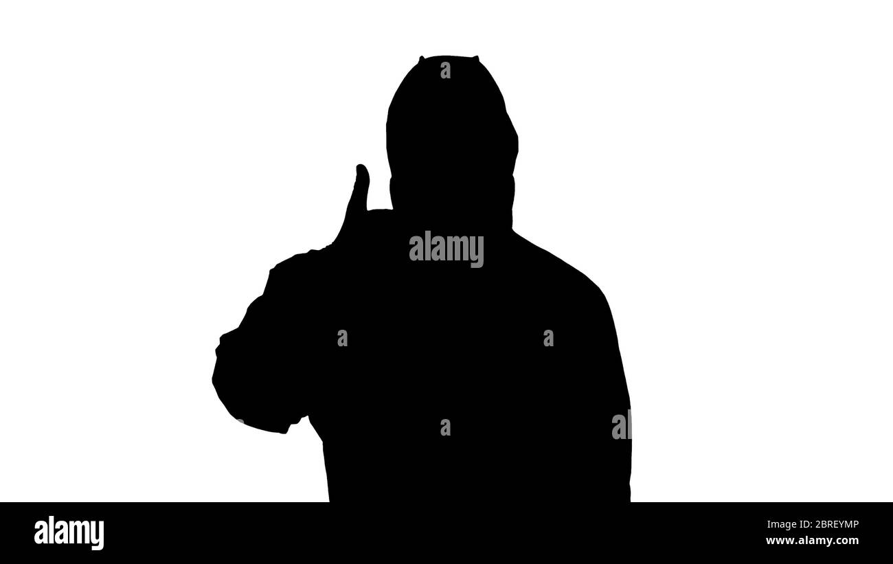 Silhouette Man en costume de protection, un masque et un respirateur. Bravo. Banque D'Images