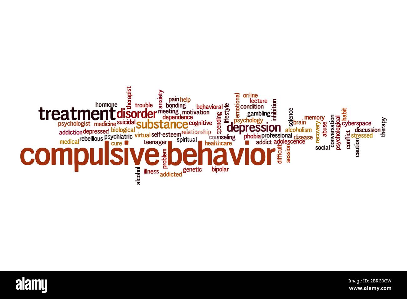Concept de nuage de comportement compulsif sur fond blanc Banque D'Images