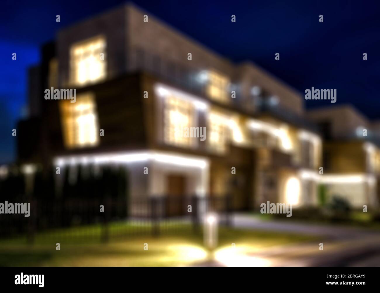 Maisons de ville dans la ville nocturne, l'arrière-plan abstrait créatif flou avec effet bokeh Banque D'Images