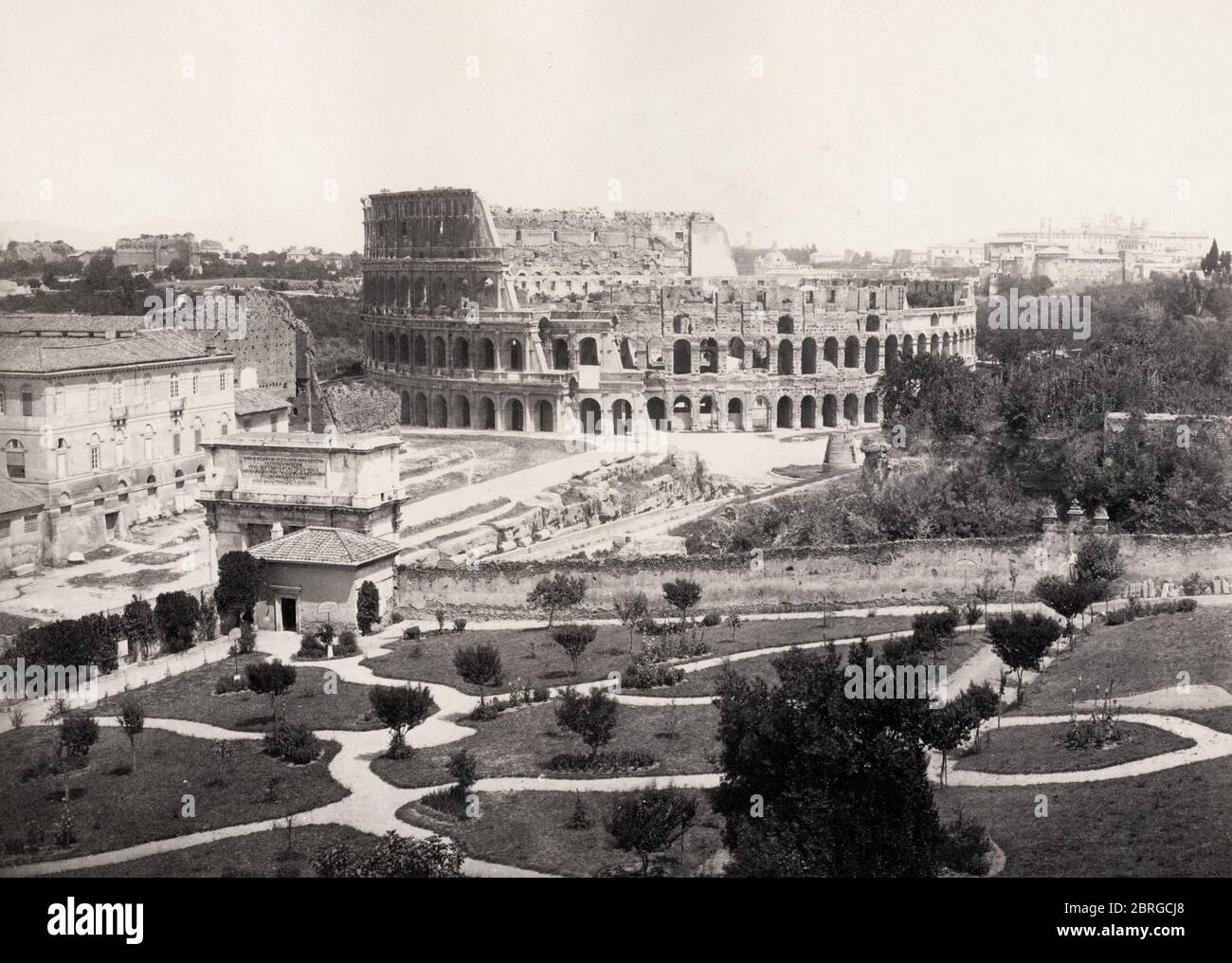Photographie ancienne de la fin du XIXe siècle - vue sur le Colisée de Rome, Italie Banque D'Images