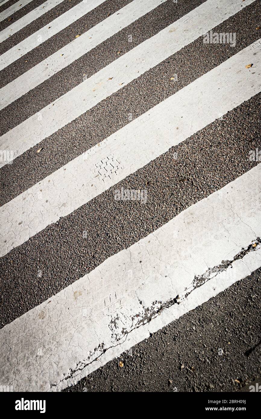 Passage piéton en zébré sur la route asphaltée. Concept de sécurité routière. Banque D'Images