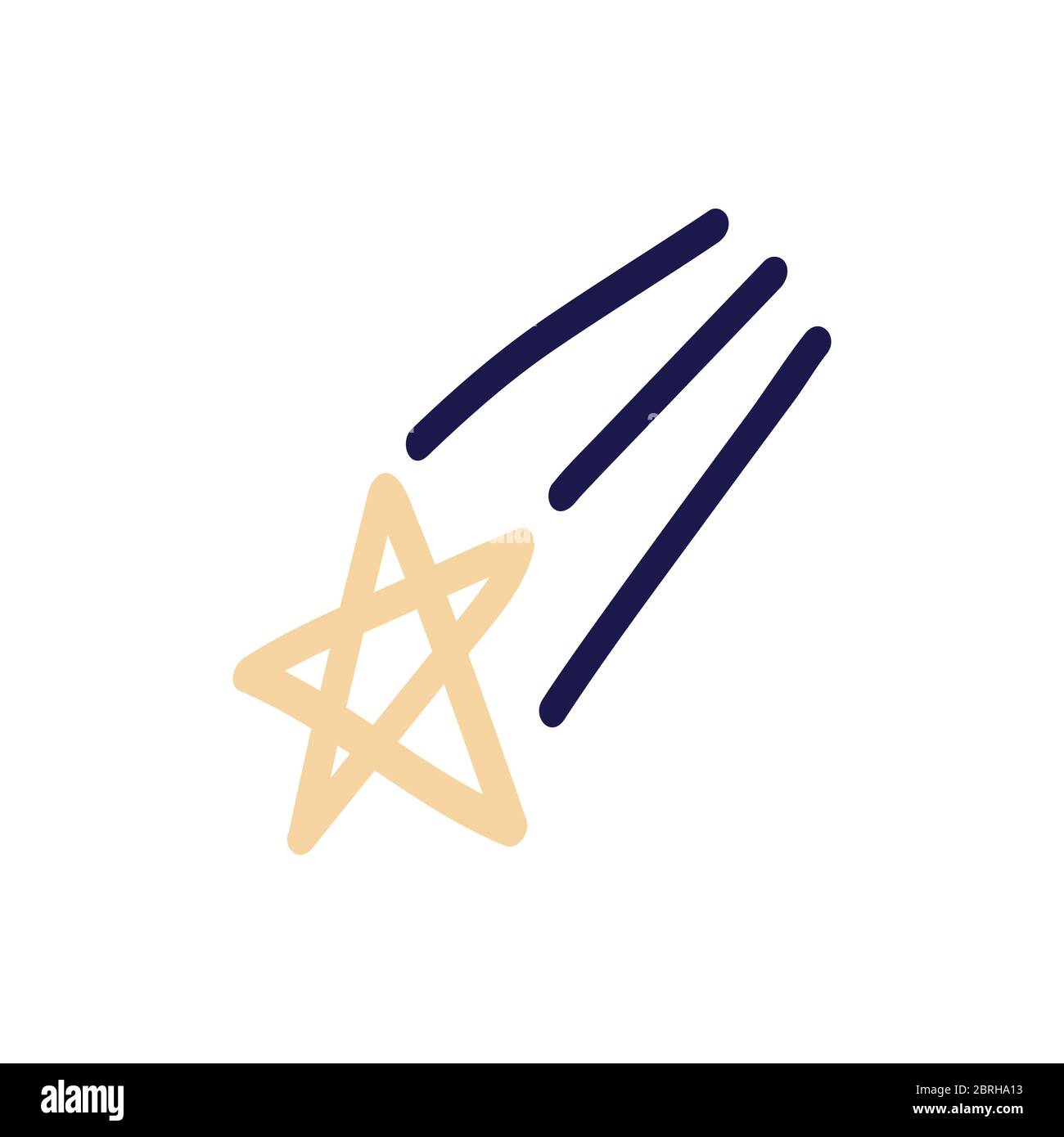 Étoile de chute dessinée à la main. Une star de tir. Lignes sombres sur fond blanc. Illustration du vecteur Doodle. Illustration de Vecteur
