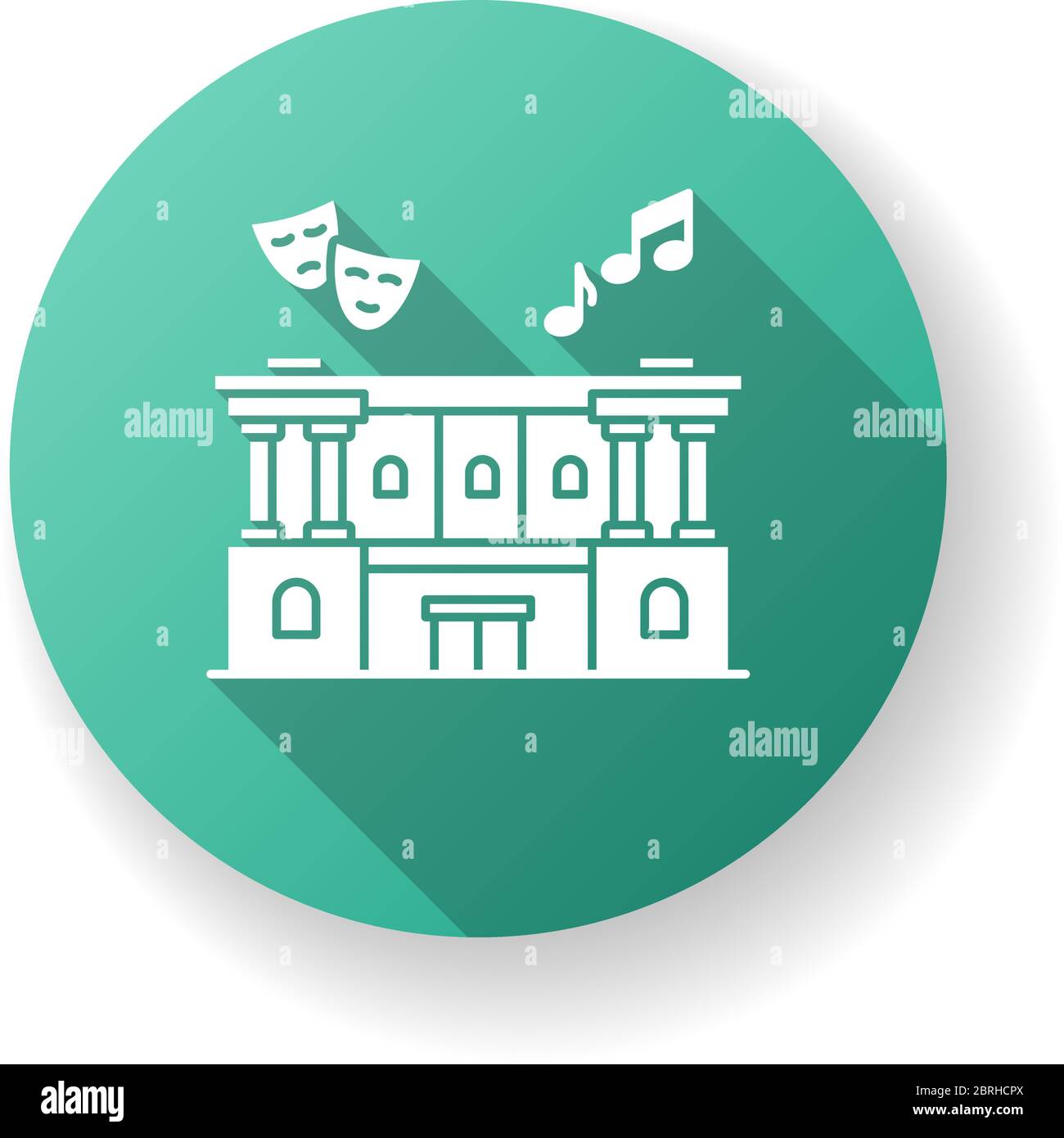 Centre culturel vert plat design long ombre glyphe icône Illustration de Vecteur