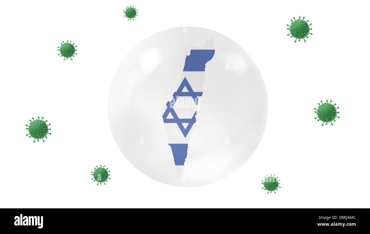Carte Israël à l'intérieur de boule de cristal protéger contre le virus corona, rester à la maison, travailler pour la maison, surmonter l'épidémie de virus, concept de protection de virus, sur le dos blanc Banque D'Images