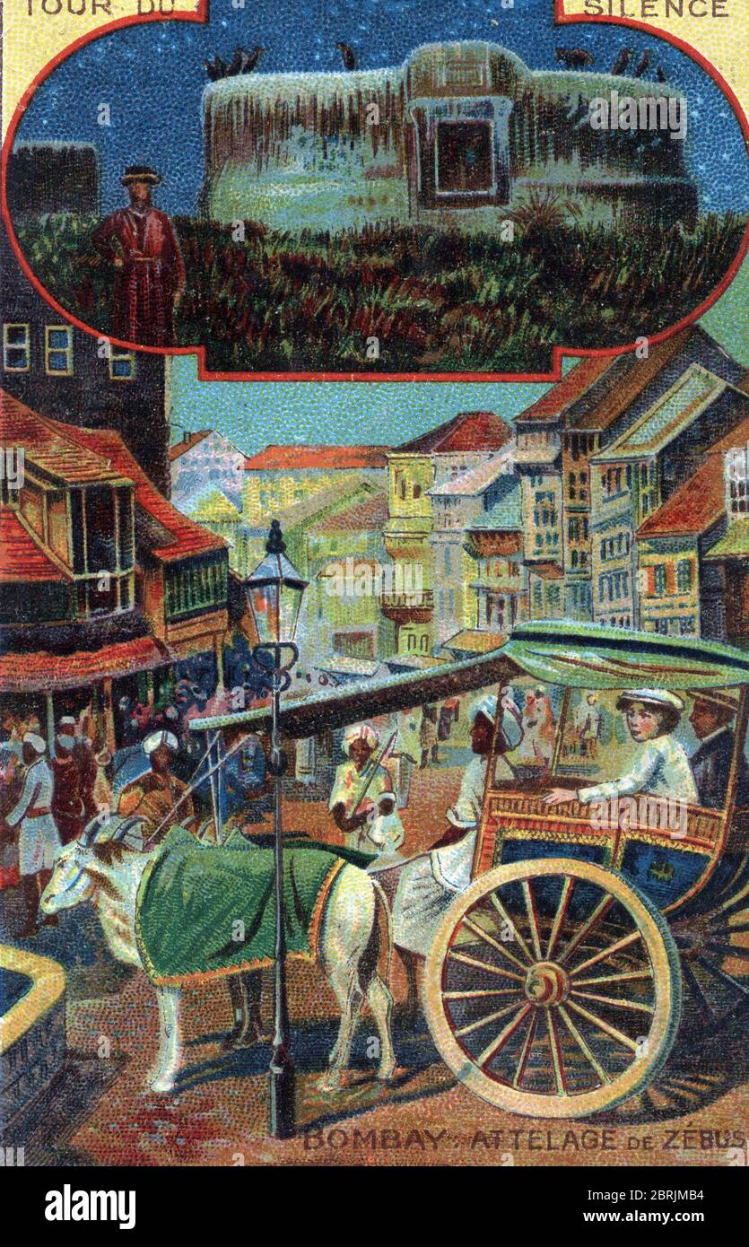 Tourisme de luxe : visites occidentaux dans des attours visitant les rues de Bombay, Inde - en haut vue de la tour du silence (ou dakma) structure Banque D'Images