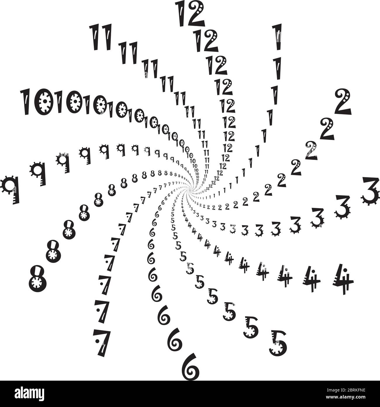 horloge cadran numéros intéressants pour les heures swirlingon transparent fond designer couper Illustration de Vecteur