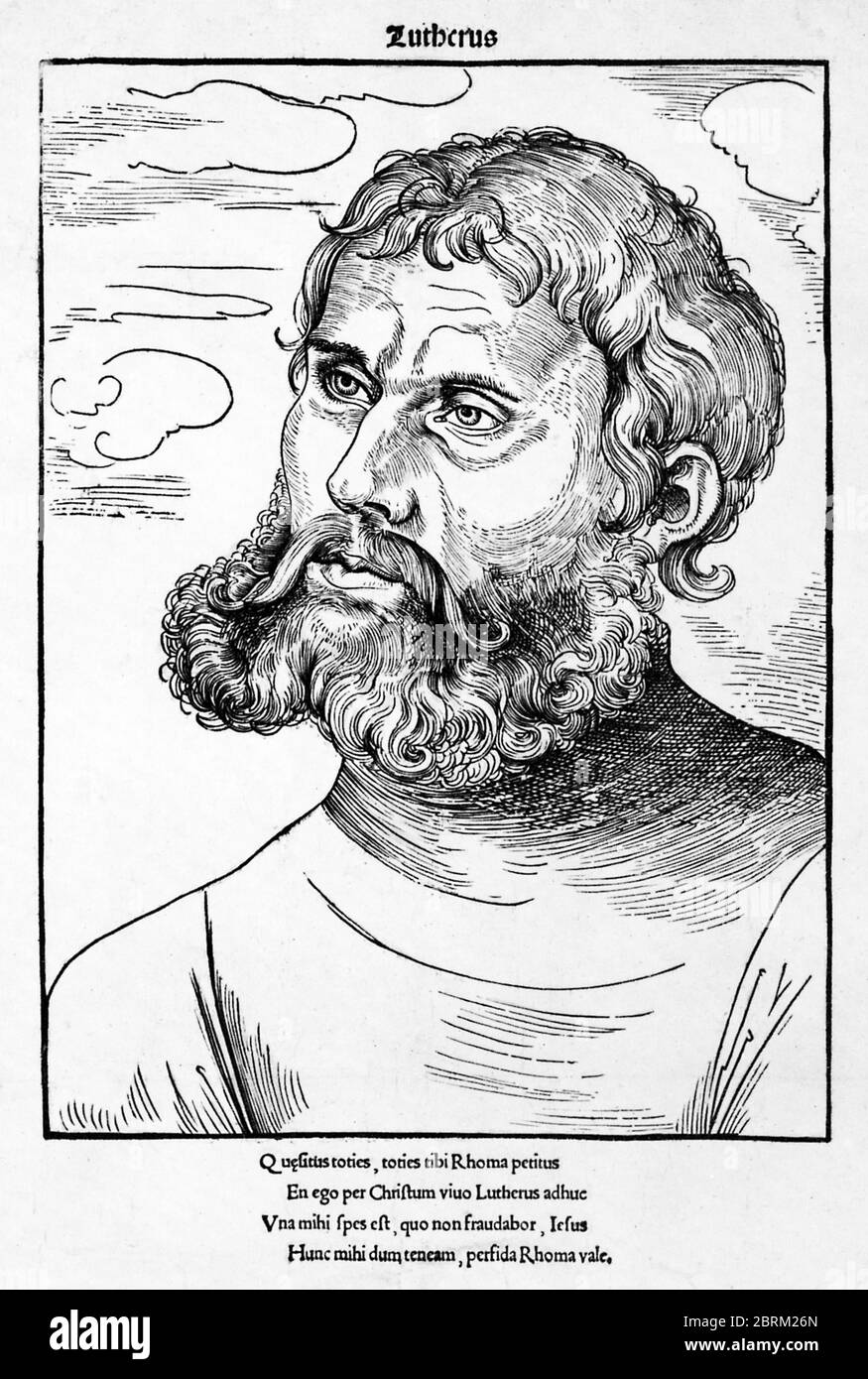 Martin Luther comme Jörg, portrait de Lucas Cranach le frère du réformateur religieux déguisé au château de Wartburg en 1521 pour échapper aux griffes de l'empereur Charles V. Banque D'Images