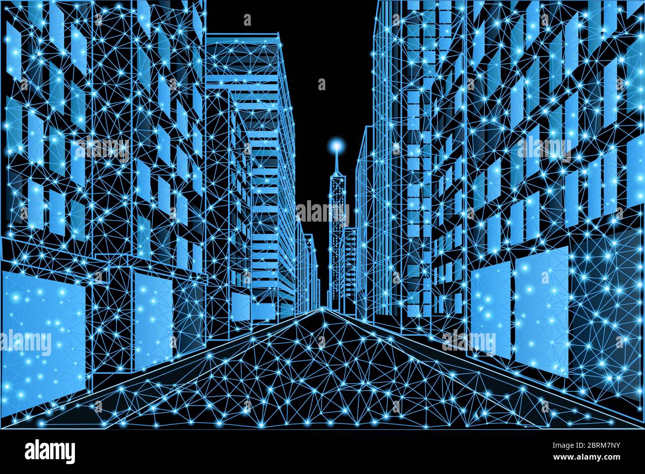 Rue d'une métropole moderne avec des immeubles de haute hauteur dans un style bas en polyéthylène Illustration de Vecteur