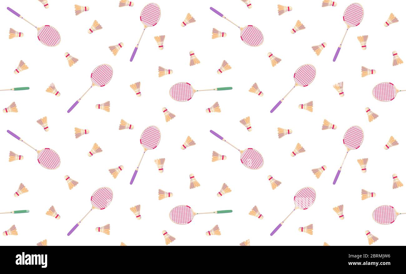 Motif sans couture de badminton dans un style rétro.texture du jeu de tennis. Housse Vector moderne motif sport. Concept plat décoratif abstrait géométrique. Raquette et fermeture jaunes sur fond blanc. Illustration de Vecteur