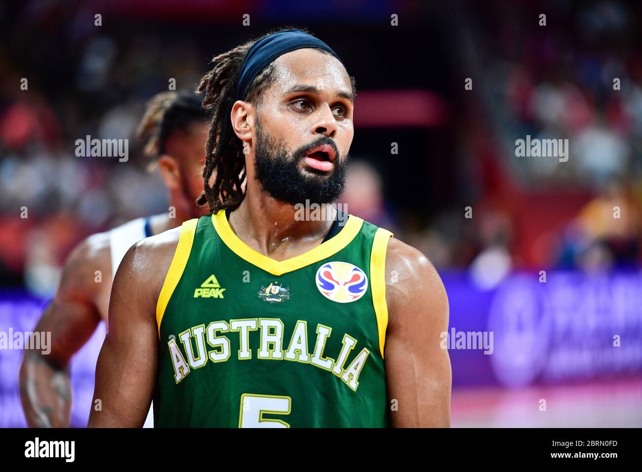 Patty Mills (Australie) après avoir été défait par la France. Coupe du monde de basket-ball FIBA Chine 2019, demi-finales. Médaille de bronze Banque D'Images Patty Mills (Australie) après avoir été défait par la France. Coupe du monde de basket-ball FIBA Chine 2019, demi-finales. Médaille de bronze Banque D'Images