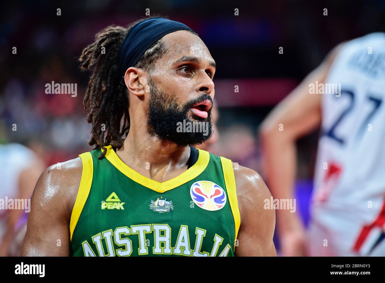 Patty Mills (Australie) après avoir été défait par la France. Coupe du monde de basket-ball FIBA Chine 2019, demi-finales. Médaille de bronze Banque D'Images Patty Mills (Australie) après avoir été défait par la France. Coupe du monde de basket-ball FIBA Chine 2019, demi-finales. Médaille de bronze Banque D'Images