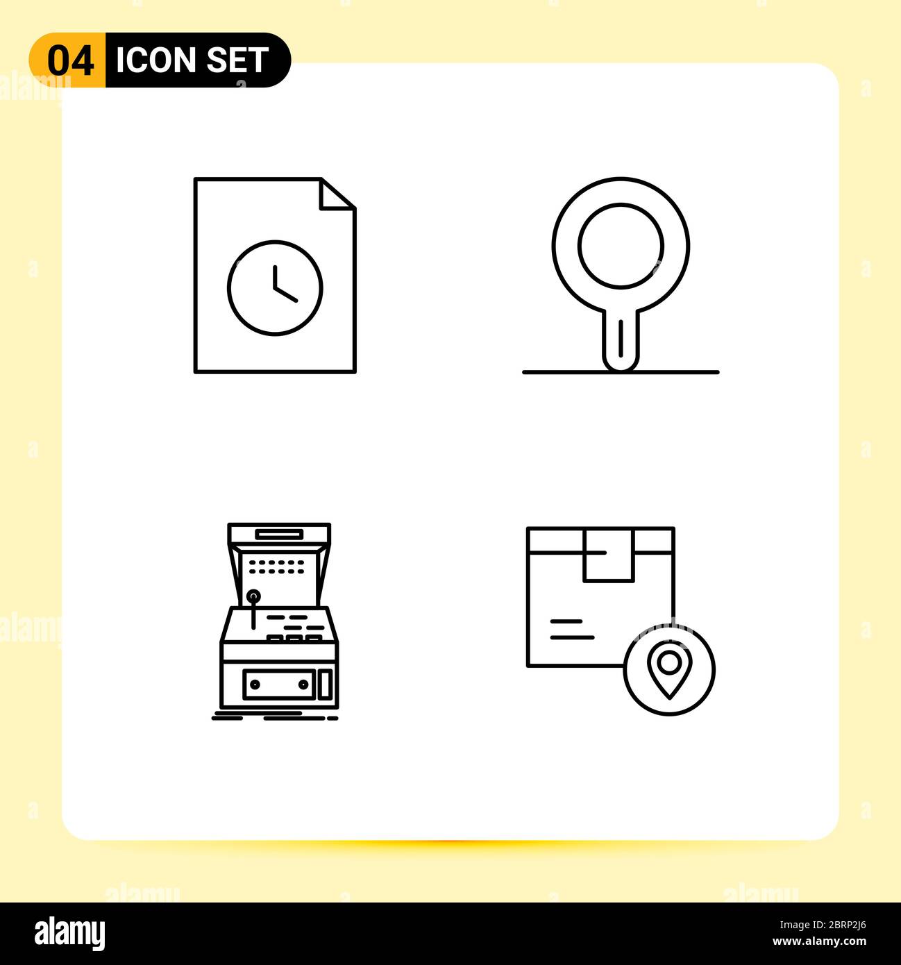 Lot de 4 éléments de conception vectoriels créatifs en film couleur plate de documents, machine, cuisine, arcade, boîte modifiable Illustration de Vecteur