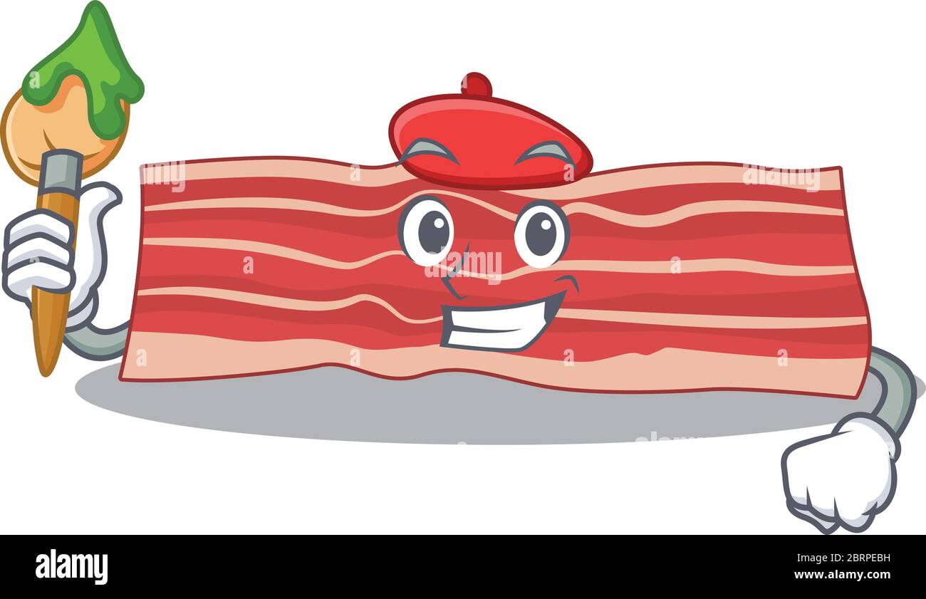 Une mascotte artistique de bacon de conception peinture à l'aide d'une brosse Illustration de Vecteur