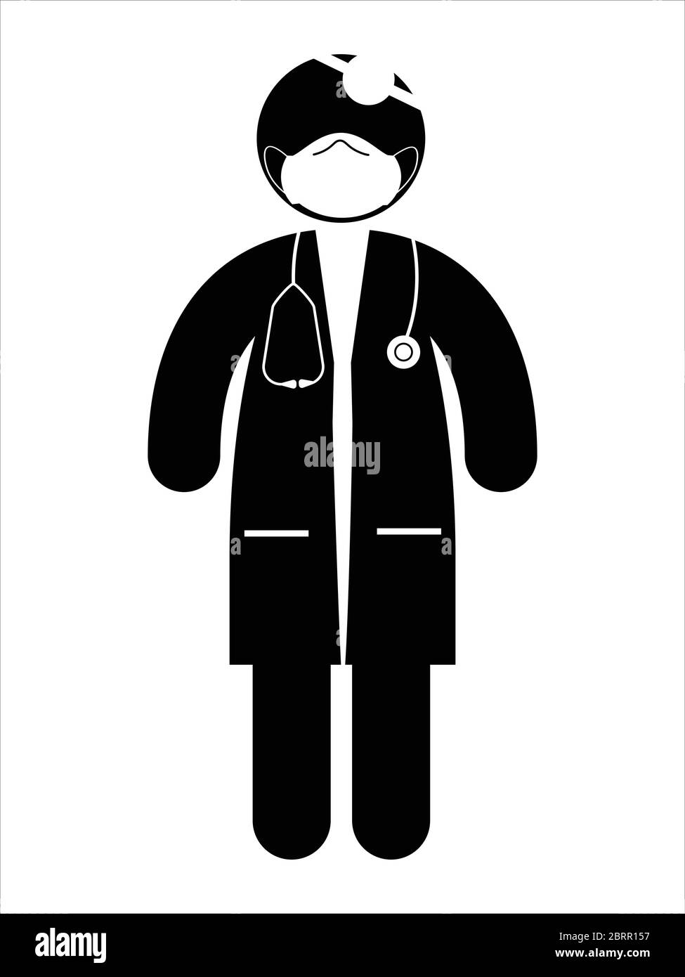 Médecin avec stéthoscope et masque facial Figure. Pictogramme d'illustration noir et blanc. Vecteur EPS. Illustration de Vecteur