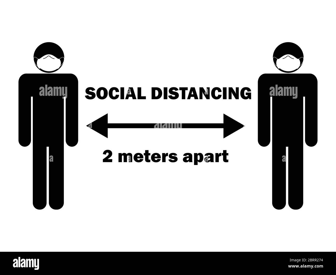 Social distance de 2 mètres Apart Stick Figure avec masque. Flèche d'illustration représentant les directives et les règles de distanciation sociale pendant le Covid-19. Vect. EPS Illustration de Vecteur