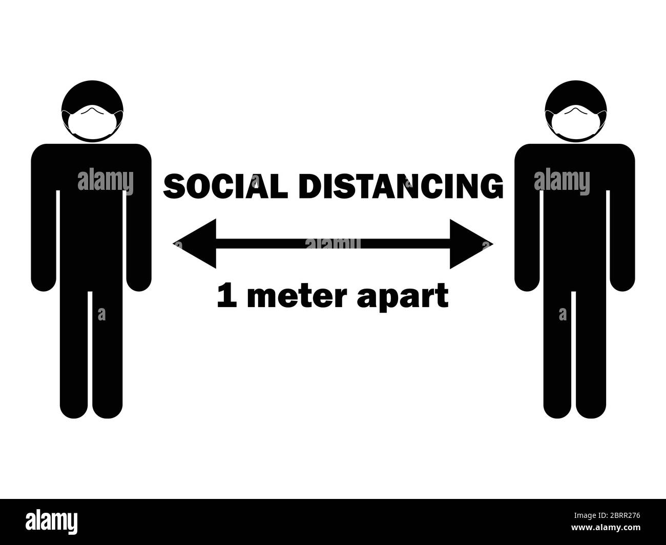 Social distance 1 mètre de distance bâton chiffre avec masque. Flèche d'illustration représentant les directives et les règles de distanciation sociale pendant le Covid-19. Vecteur EPS Illustration de Vecteur