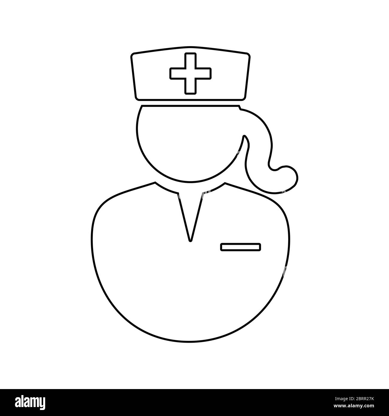 Femme infirmière médecin Outline icône avec chapeau de tête. Icône représentant une infirmière féminine. EPS vectoriel noir et blanc. Illustration de Vecteur