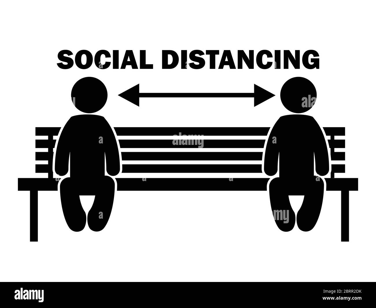 Figurine de bâton de distanciation sociale avec masque sur le banc. Flèche d'illustration représentant les directives et les règles de distanciation sociale pendant le Covid-19. Vecteur EPS Illustration de Vecteur