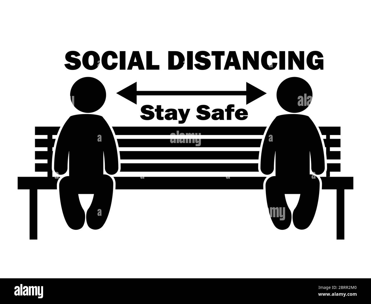 Figurine Stay Safe Stick sur banc. Flèche d'illustration représentant les directives et les règles de distanciation sociale pendant le Covid-19. Vecteur EPS Illustration de Vecteur