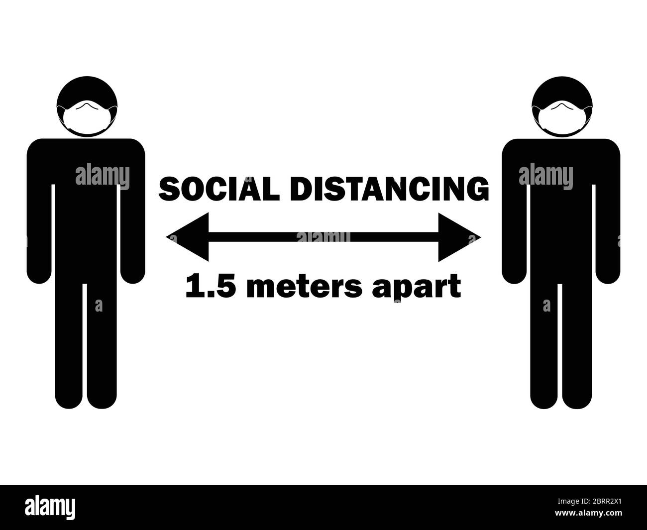Social distanciation 1.5 mètres Apart Stick Figure avec masque. Flèche d'illustration représentant les directives et les règles de distanciation sociale pendant le Covid-19. VE. EPS Illustration de Vecteur