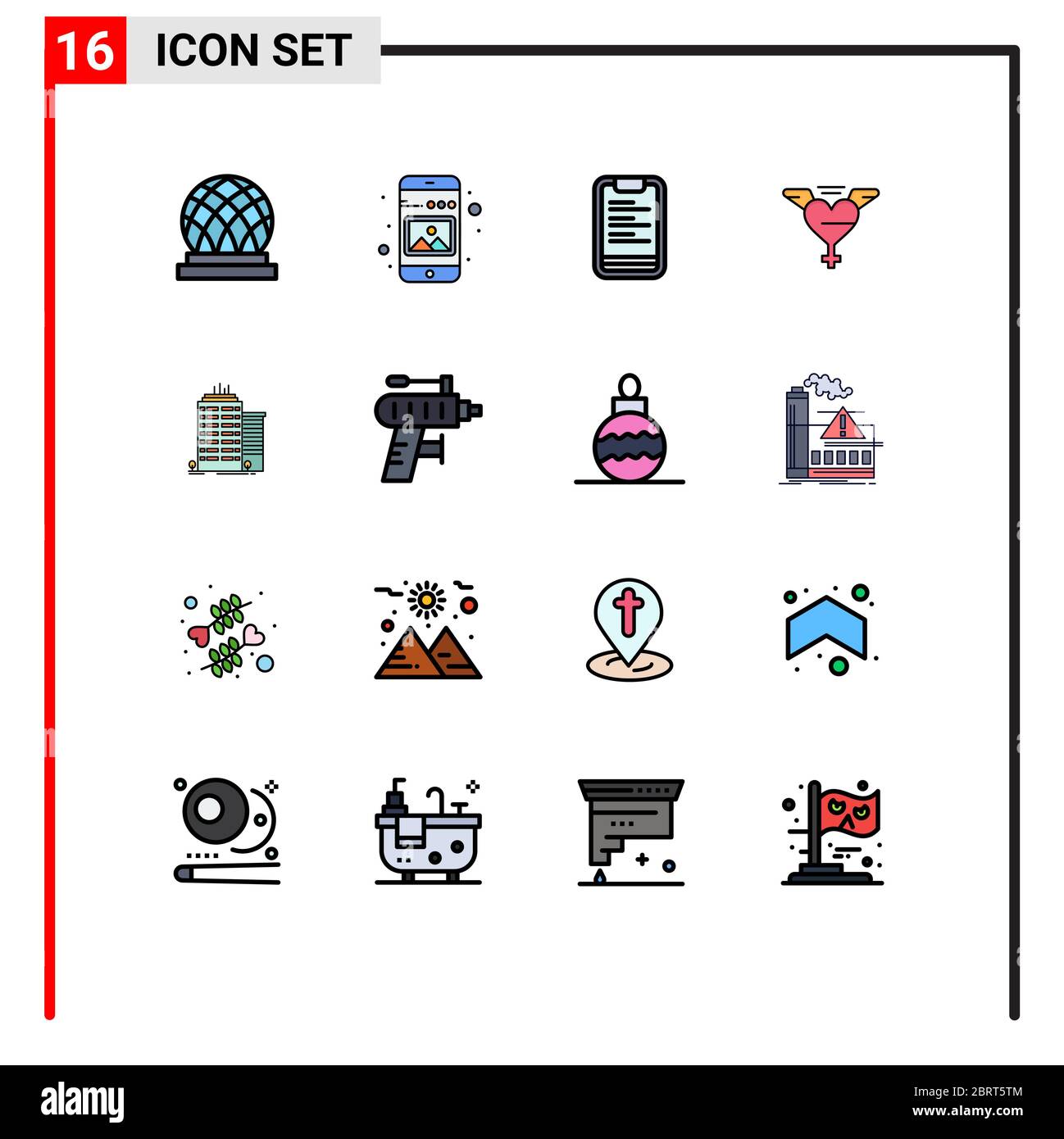 Ensemble de 16 icônes d'interface utilisateur modernes symboles signes pour skyscaper, amour, image, ailes, motivation modifiable éléments de conception de vecteur créatif Illustration de Vecteur