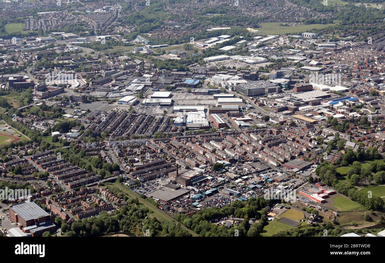 Vue aérienne du centre-ville de Bury depuis le sud-est, Greater Manchester Banque D'Images