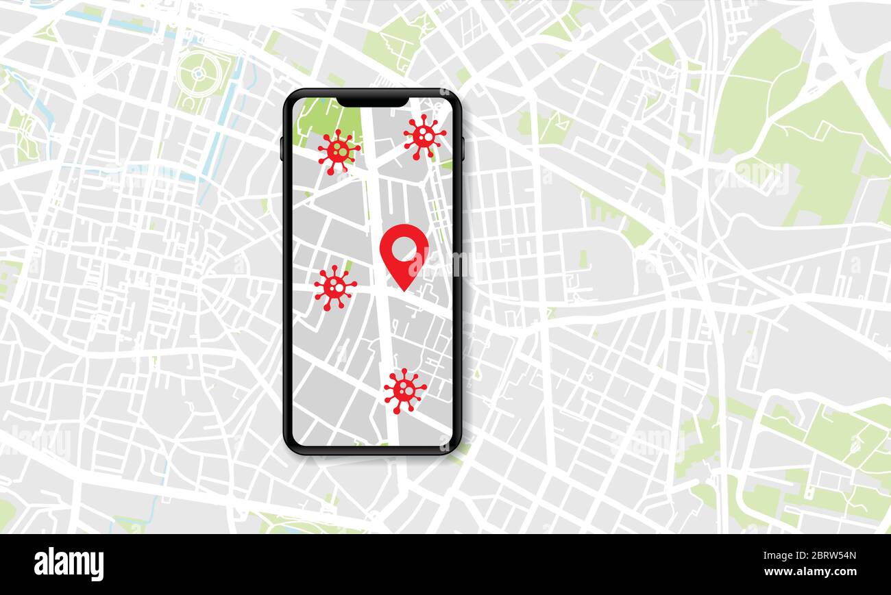 Smartphone montrant une application de suivi de suivi de conatct covid-19 coronavirus Illustration de Vecteur