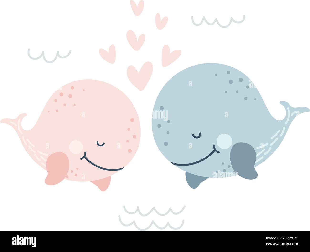 Carte de vœux romantique avec deux baleines. Illustration vectorielle d'un couple mignon. Carte d'amitié et d'amour. Carte de Saint-Valentin, affiche ou Illustration de Vecteur
