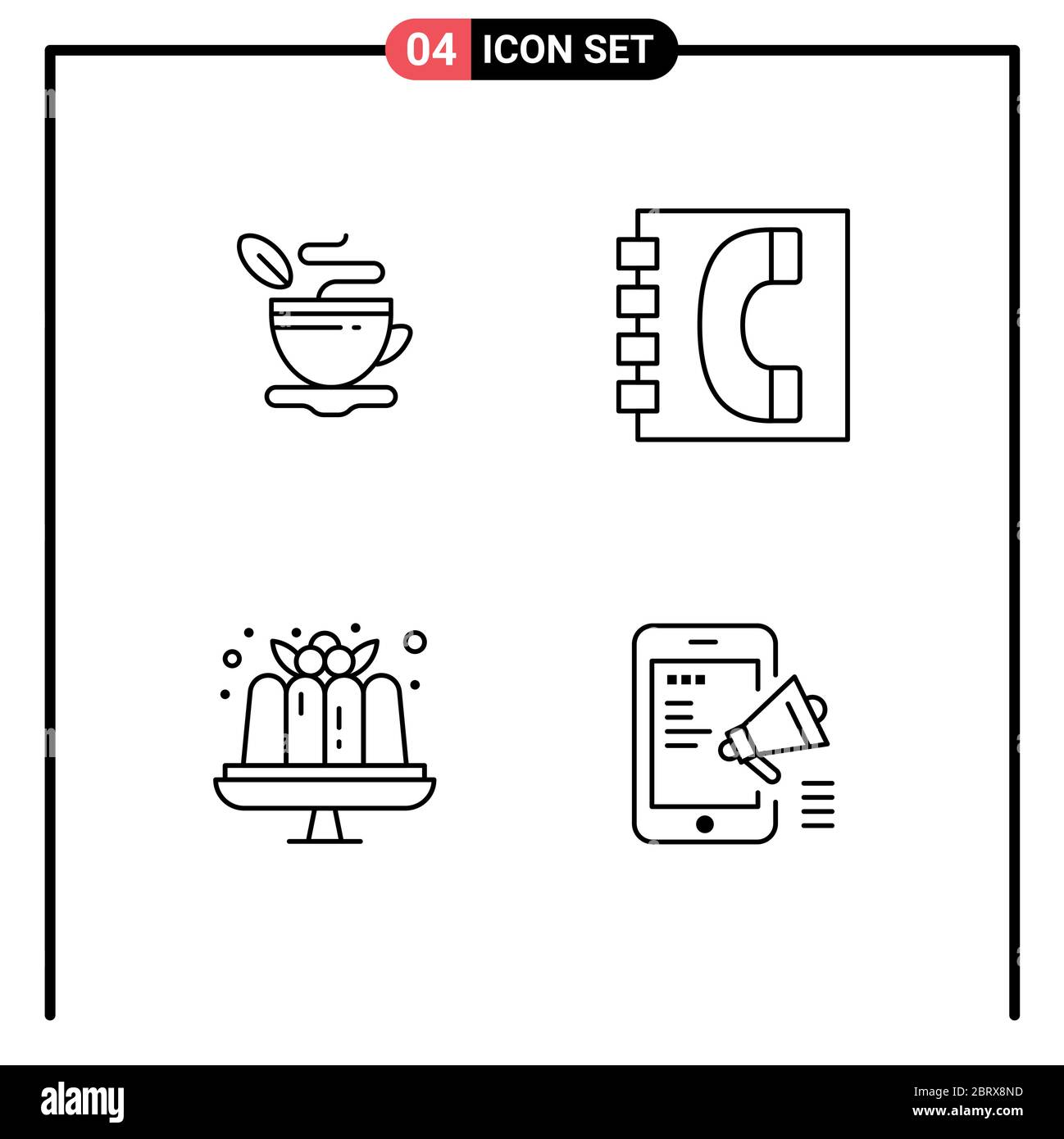 4 jeu de couleurs plates Universal Filledline pour applications Web et mobiles thé, gâteau, café, contactez-nous, éléments de conception vectorielle modifiables à usage alimentaire Illustration de Vecteur