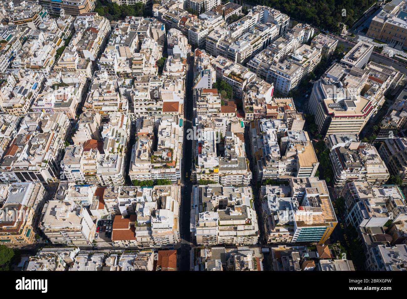 Vue aérienne en haut vers le bas des rues et des bâtiments à Athènes, Grèce Banque D'Images