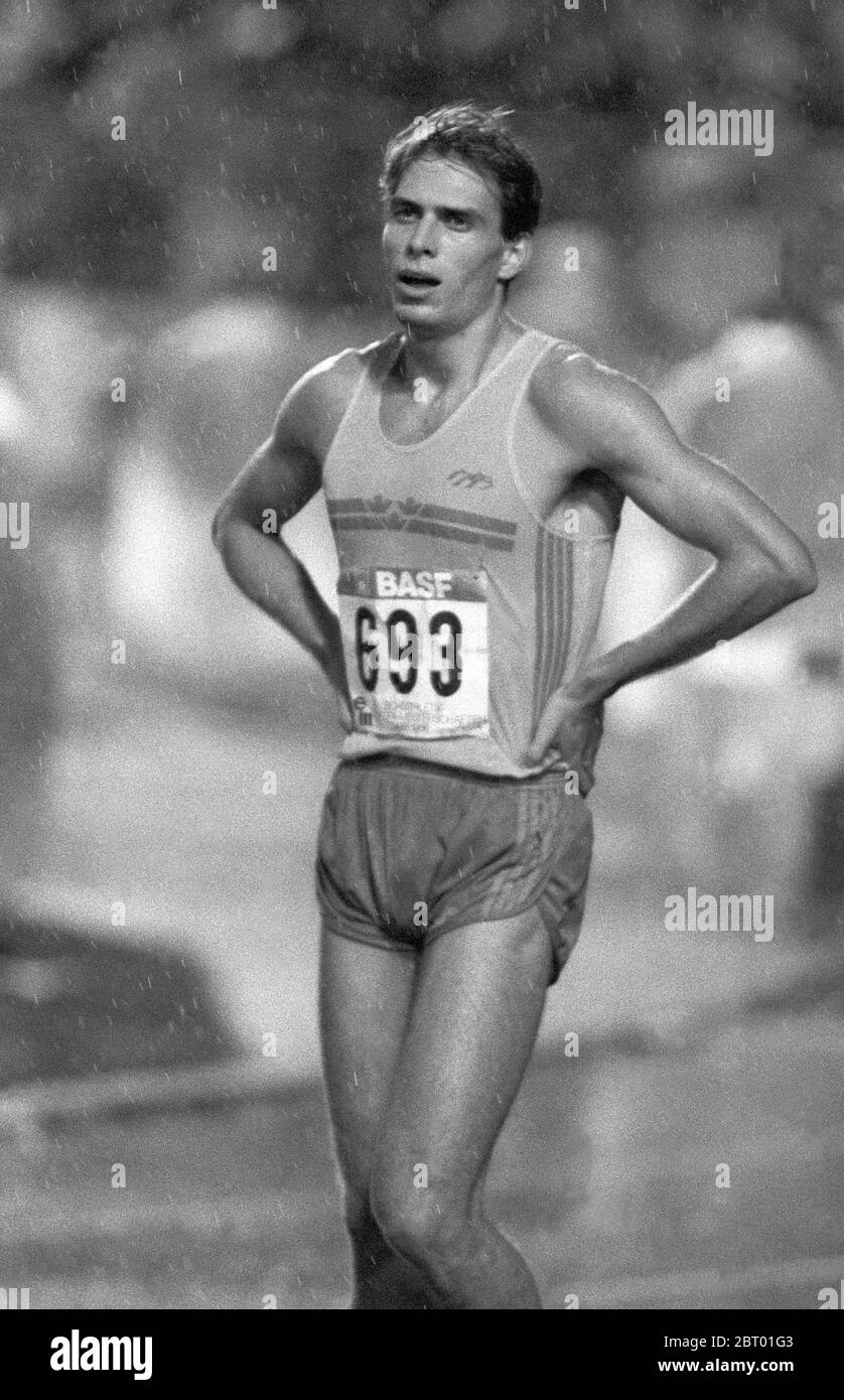 SVEN NYLANDER Swedish400m, coureur de haies, après une troisième place au Championnat d'Europe 1986 à Stuttgart Banque D'Images