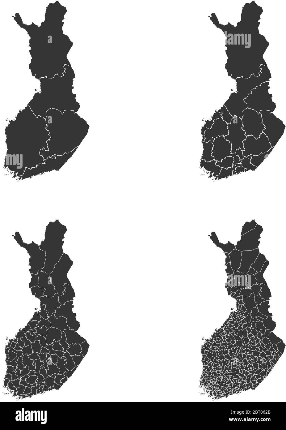 Cartes vectorielles de la Finlande avec régions administratives, municipalités, départements, frontières Illustration de Vecteur