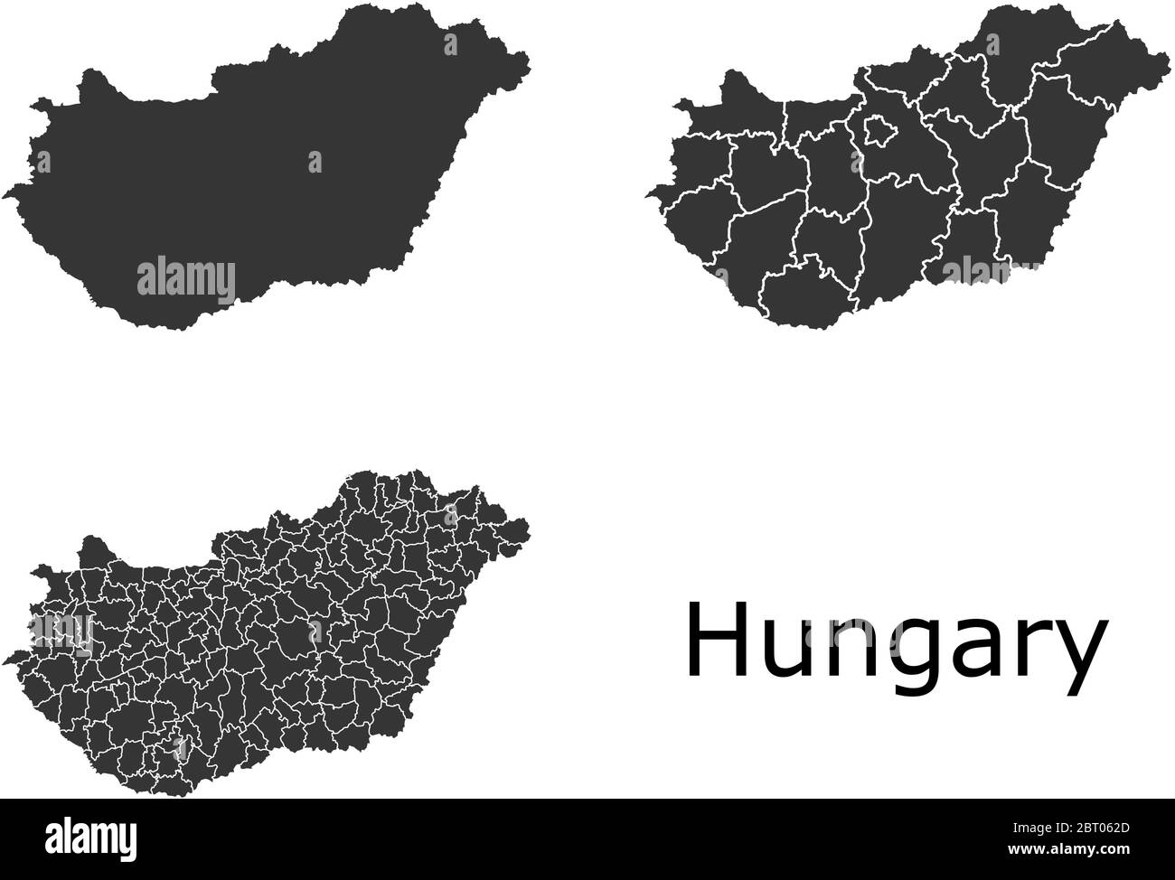Hongrie cartes vectorielles avec régions administratives, municipalités, départements, frontières Illustration de Vecteur