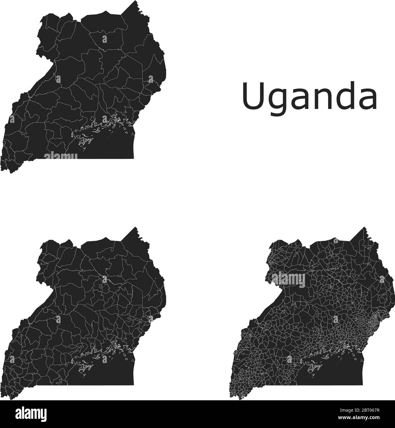 Cartes vectorielles de l'Ouganda avec régions administratives, municipalités, départements, frontières Illustration de Vecteur