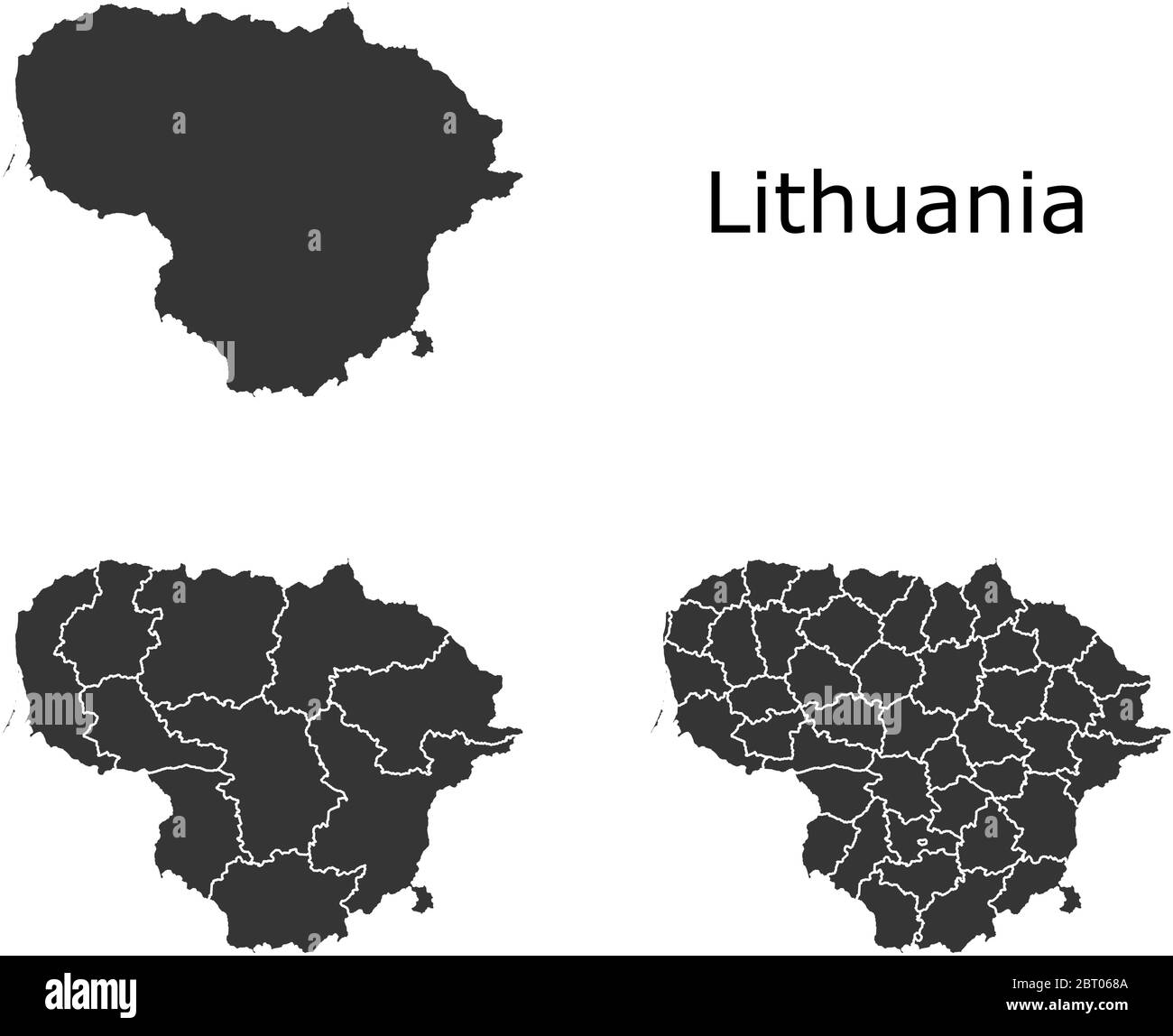 Cartes vectorielles de la Lituanie avec régions administratives, municipalités, départements, frontières Illustration de Vecteur