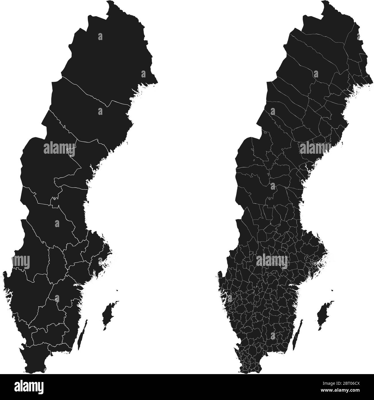 Cartes vectorielles de la Suède avec régions administratives, municipalités, départements, frontières Illustration de Vecteur