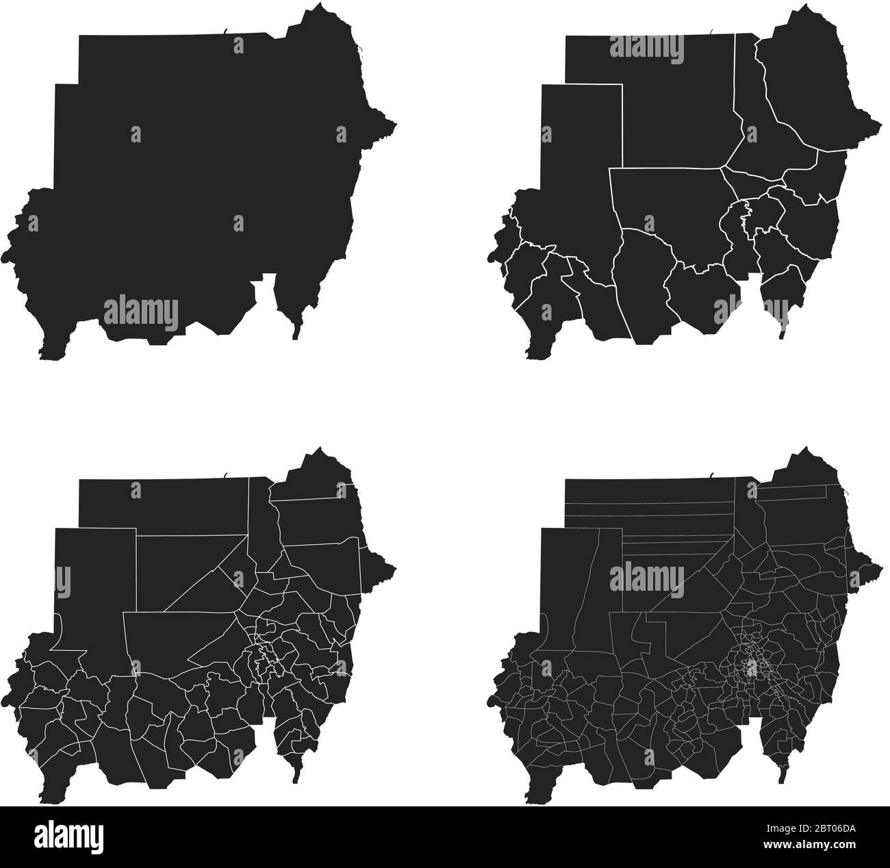 Cartes vectorielles du Soudan avec régions administratives, municipalités, départements, frontières Illustration de Vecteur