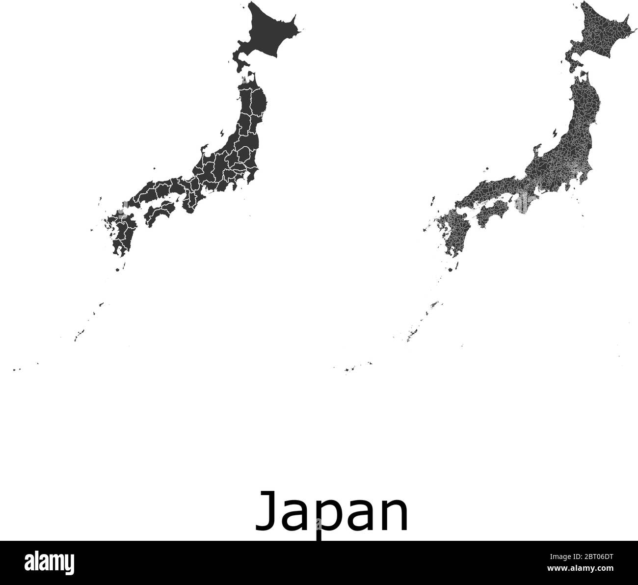Cartes vectorielles du Japon avec régions administratives, municipalités, départements, frontières Illustration de Vecteur